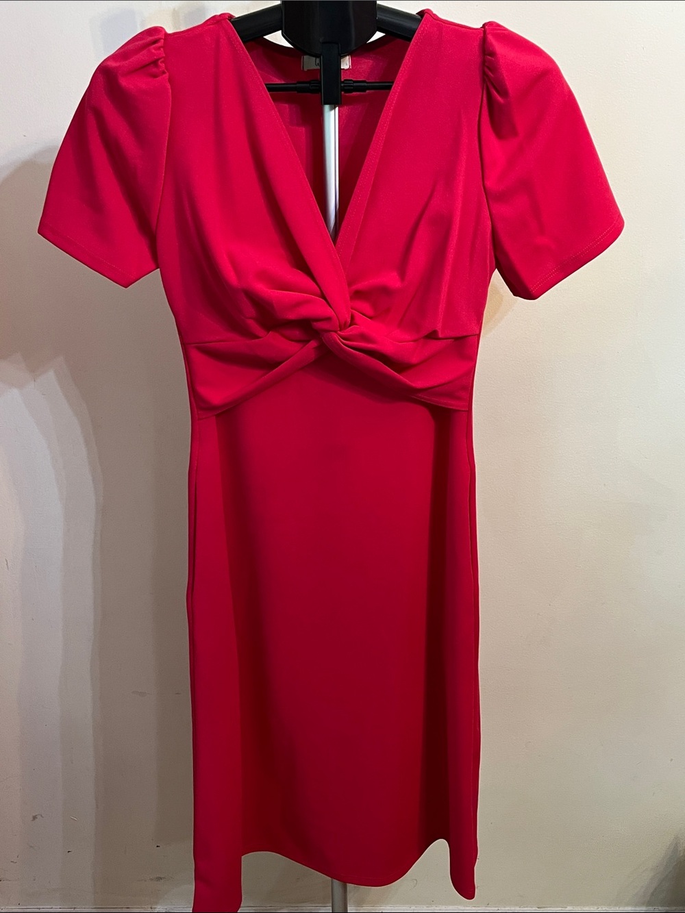 NWOT Les Amis Knot-Front Midi Dress in Vibrant Pink